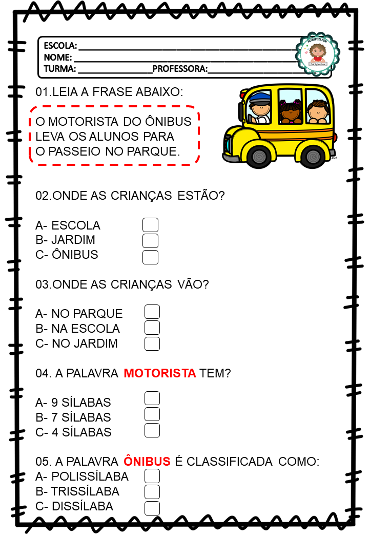 Atividades com Frases para alfabetização